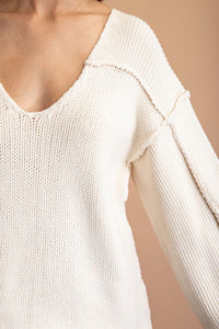 'Fall For You' Knit V-Neck Sweater | Cream