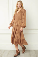 'Sweet Autumn' Long-Sleeved Tiered Midi Dress | Camel