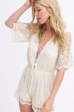 Lace-up Embroidery Mesh Romper